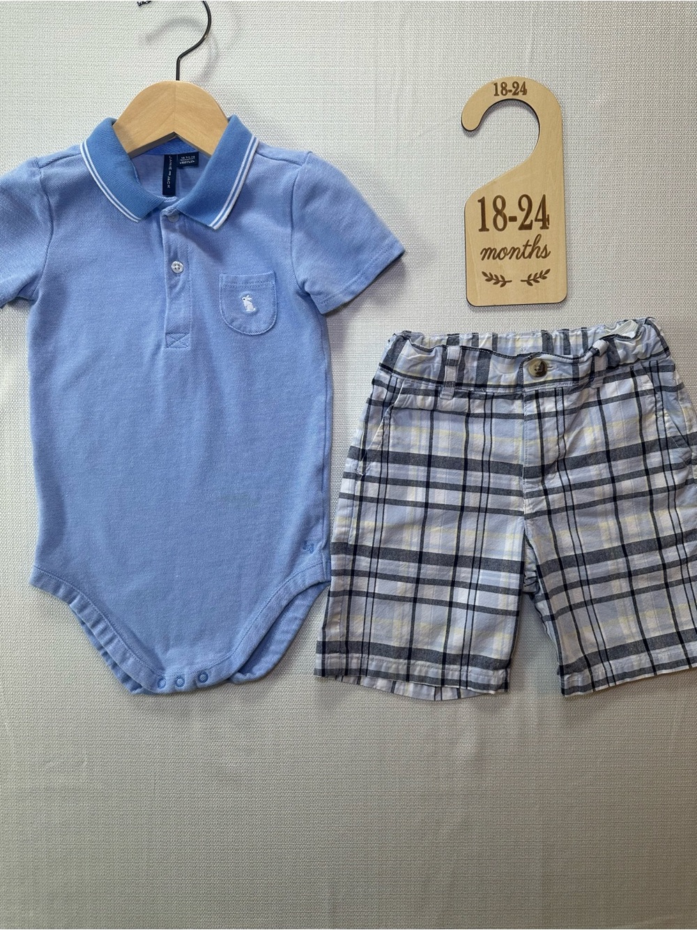 Janie and Jack Boys Polo Bodysuit Plaid Shorts Set 18-24 Months